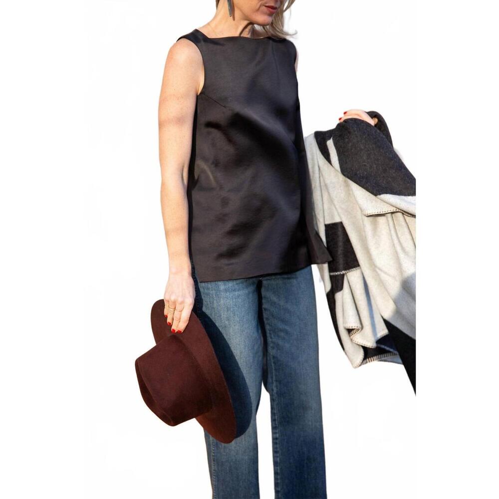 NEW HOUSE OF DAGMAR open back satin top in black